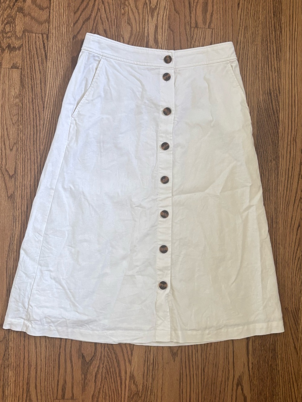 J. Crew White Button-Front A-Line Midi Skirt